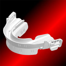 Close-up of the ultra-slim SleepRight Snore Aid mouthpiece highlighting the thinnest anti-snoring guard design.