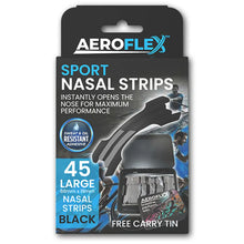 Aeroflex Sport Nasal Strips – Large (Black, 45-Pack with Free Tin)