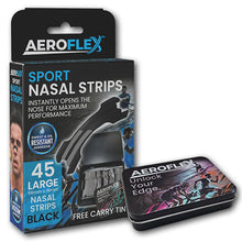 Aeroflex Sport Nasal Strips – Large (Black, 45-Pack with Free Tin)