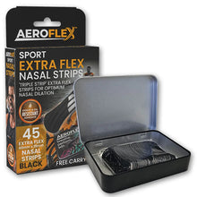 Aeroflex Sport Extra Flex Nasal Strips – Black (45-Pack with Free Tin)