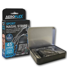 Aeroflex Sport Nasal Strips – Large (Black, 45-Pack with Free Tin)