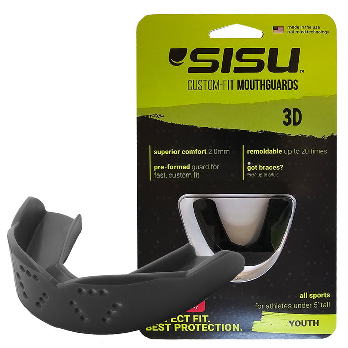 SISU 3D YOUTH Charcoal Black Mouthguard – Custom Fit Sports Mouthguard for Winter Sports, Boxing & Braces Compatible