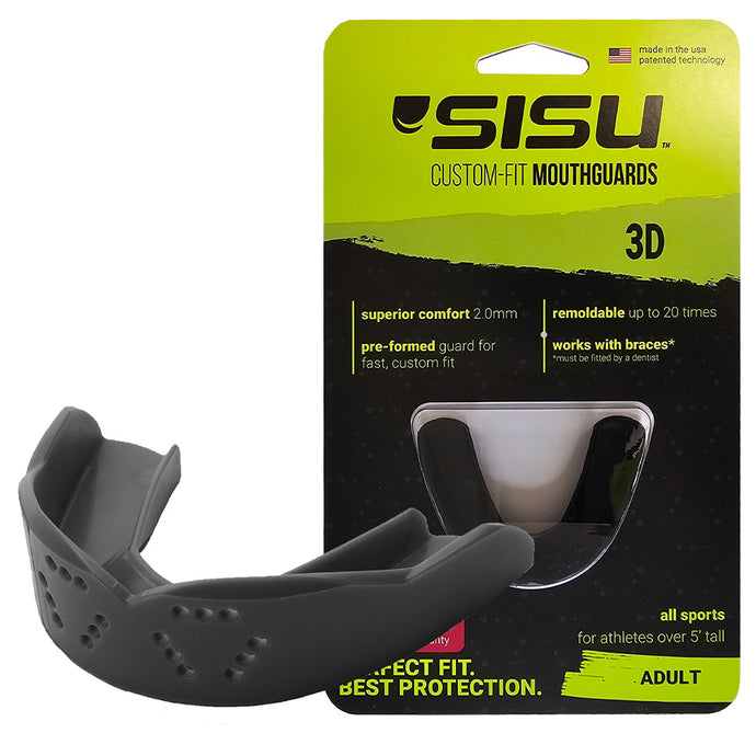 SISU 3D ADULT Charcoal Black Mouthguard – Custom Fit Sports Mouthguard for Winter Sports, Boxing & Braces Compatible