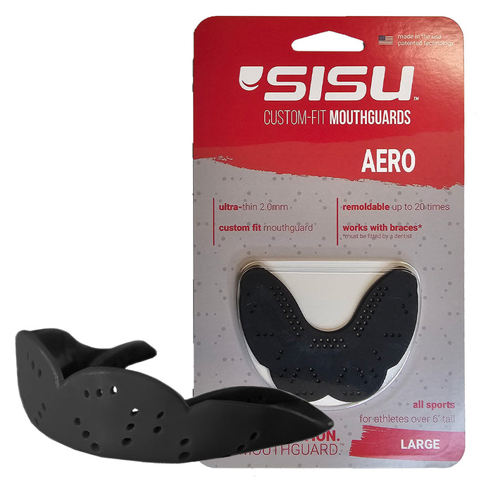 SISU Nextgen Aero Mouth guard - LARGE Charcoal Black -Slim Fit Sports Mouthguard for Adults - Braces Compatible