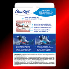 The back of the SleepRight Snore Aid packaging showcasing key features and directions for the low heat custom fit.