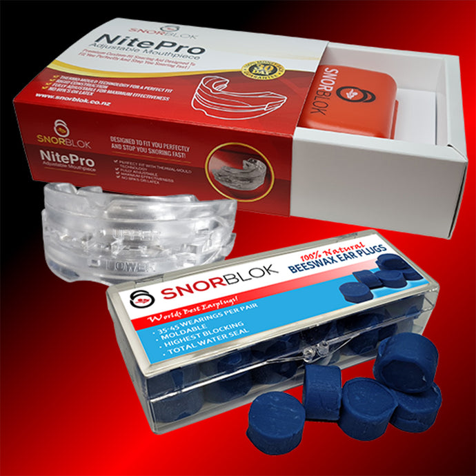Snorblok NitePro Mouthpiece + Beeswax Earplugs 12pr Bundle