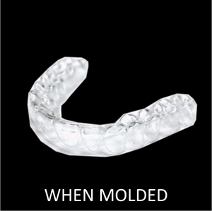 Bruxism thin mouth guard after moulding into custom fit for teeth. For treatment of bruxism symptoms and for pain reliefe from bruxism and tmj and teeth grinding problems. Anti bruxism appliance.