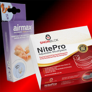 Snorblok Nitepro mouthpiece and Airmax Nasal Dilator pair